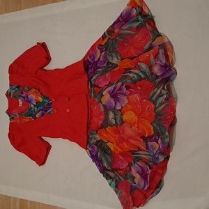 80's 90's Tropical Hibiscus Floral Vintage Skirt Suit Set Cosplay Cruise